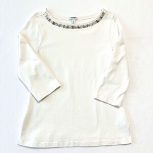 Old Navy White Embellished Scoop Neck Sweater Size Medium
